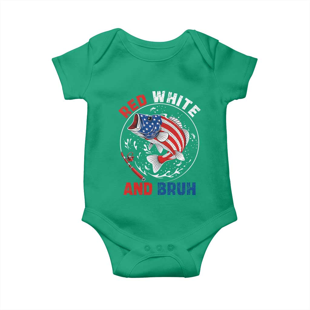 Red White And Bruh Fishing Baby Onesie Funny Patriotic Bass 4th Of July American Flag