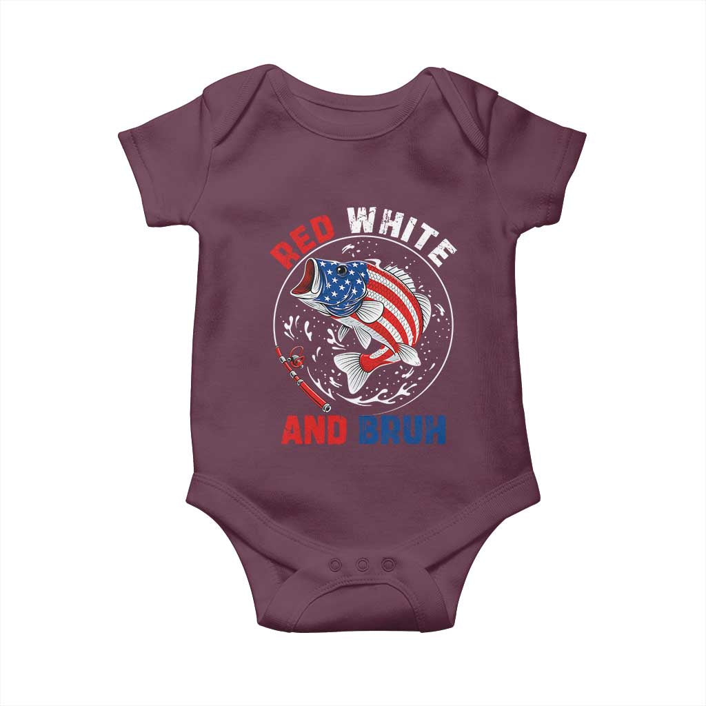 Red White And Bruh Fishing Baby Onesie Funny Patriotic Bass 4th Of July American Flag