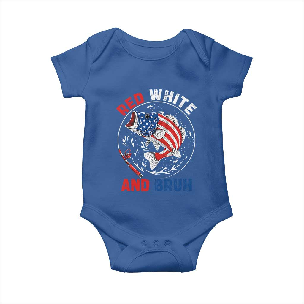 Red White And Bruh Fishing Baby Onesie Funny Patriotic Bass 4th Of July American Flag