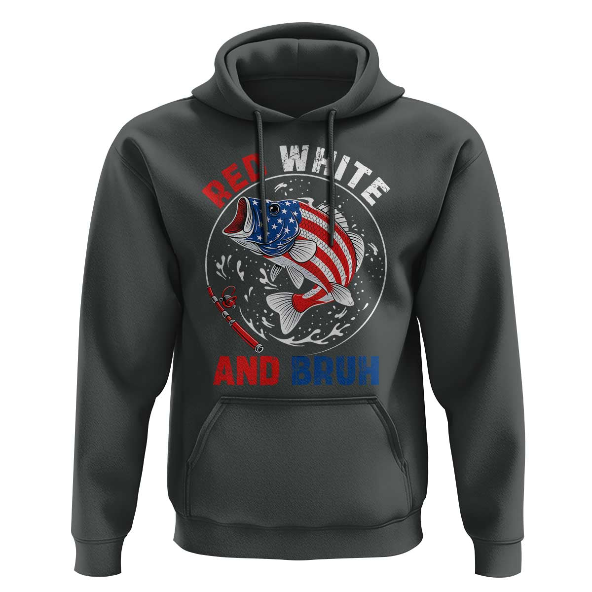 Red White And Bruh Fishing Hoodie Funny Patriotic Bass 4th Of July American Flag