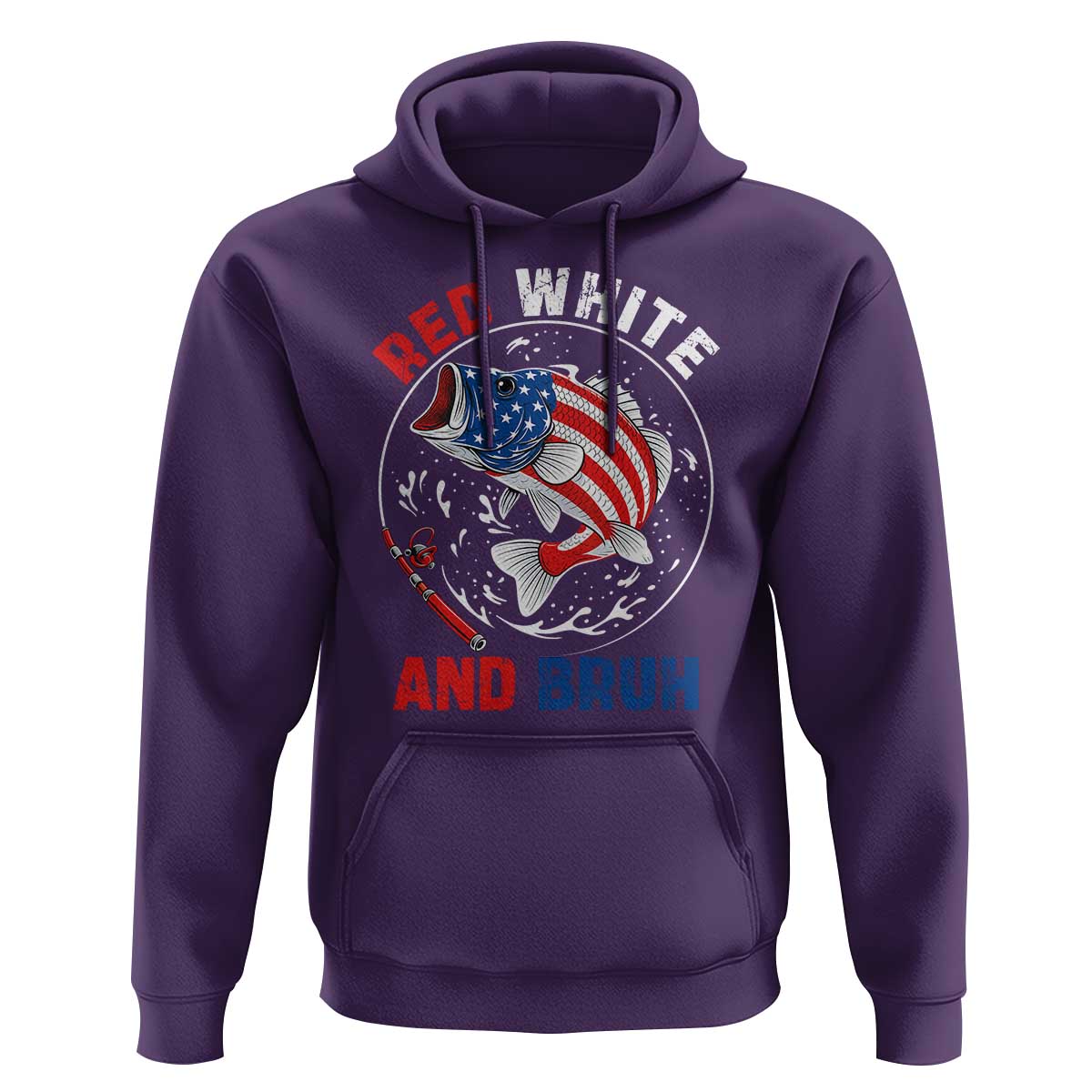 Red White And Bruh Fishing Hoodie Funny Patriotic Bass 4th Of July American Flag