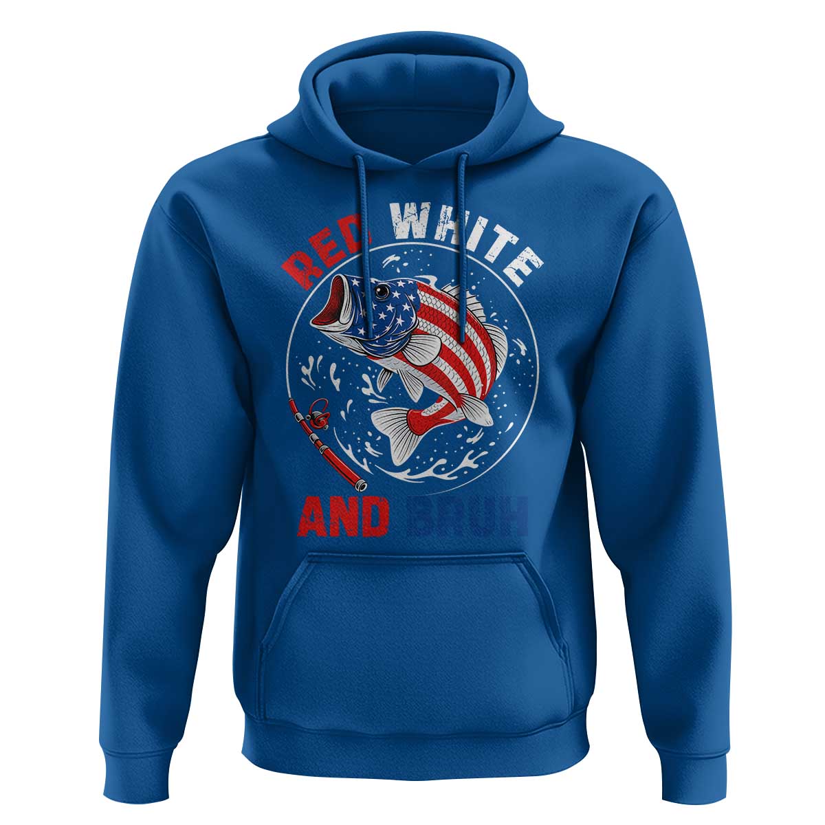 Red White And Bruh Fishing Hoodie Funny Patriotic Bass 4th Of July American Flag