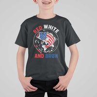 Red White And Bruh Fishing T Shirt For Kid Funny Patriotic Bass 4th Of July American Flag