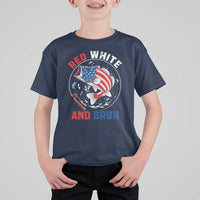 Red White And Bruh Fishing T Shirt For Kid Funny Patriotic Bass 4th Of July American Flag