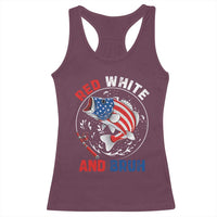 Red White And Bruh Fishing Racerback Tank Top Funny Patriotic Bass 4th Of July American Flag