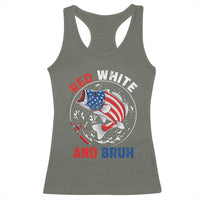 Red White And Bruh Fishing Racerback Tank Top Funny Patriotic Bass 4th Of July American Flag