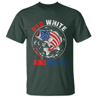 Red White And Bruh Fishing T Shirt Funny Patriotic Bass 4th Of July American Flag