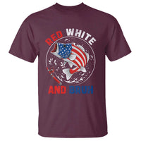 Red White And Bruh Fishing T Shirt Funny Patriotic Bass 4th Of July American Flag