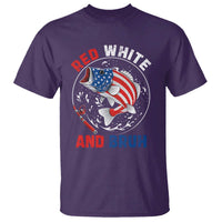 Red White And Bruh Fishing T Shirt Funny Patriotic Bass 4th Of July American Flag