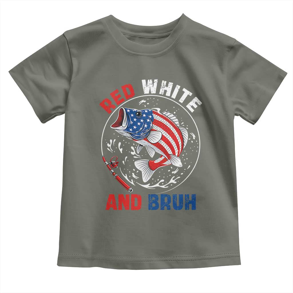 Red White And Bruh Fishing Toddler T Shirt Funny Patriotic Bass 4th Of July American Flag