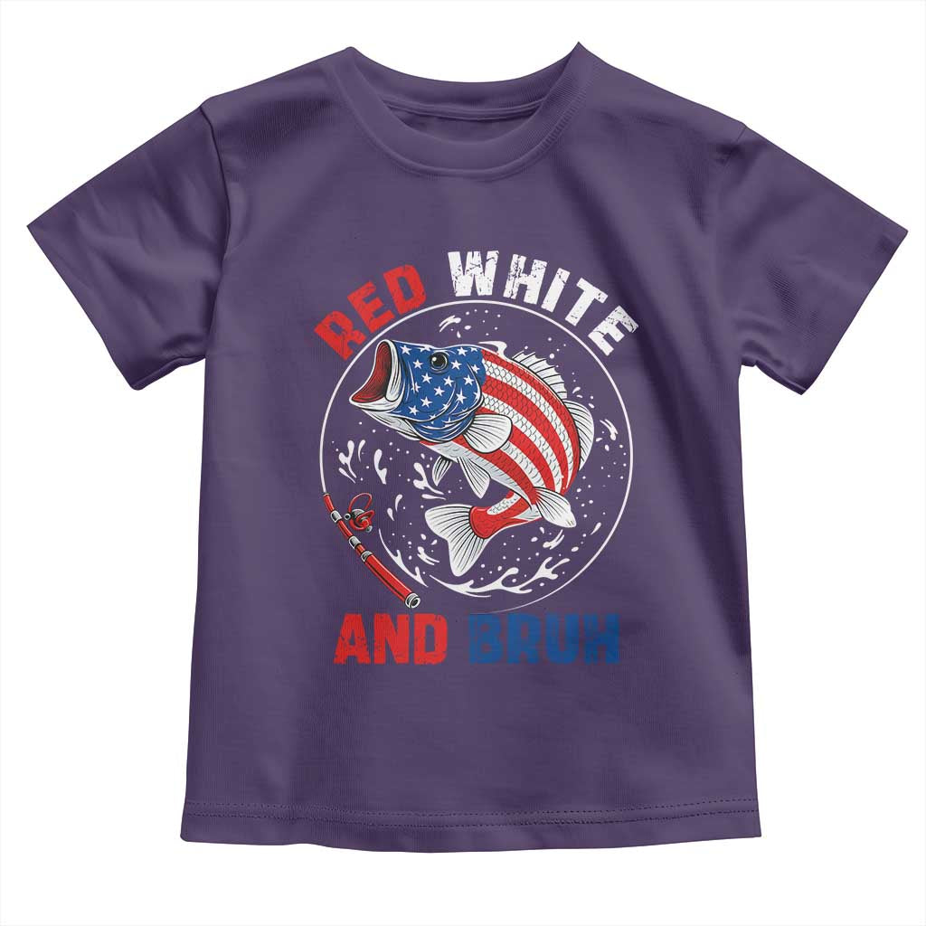 Red White And Bruh Fishing Toddler T Shirt Funny Patriotic Bass 4th Of July American Flag