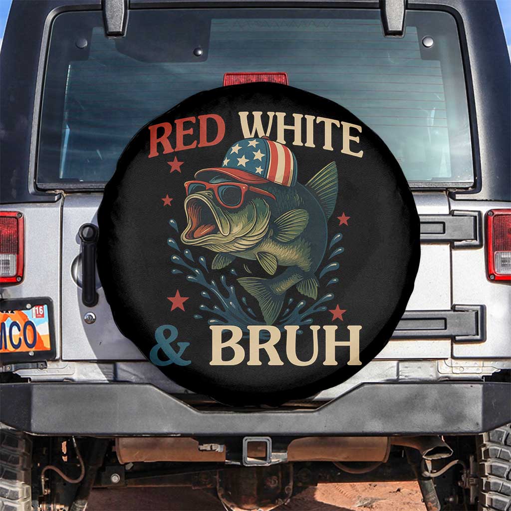 Retro Red White And Bruh Fishing Spare Tire Cover Funny Patriotic Bass 4th Of July