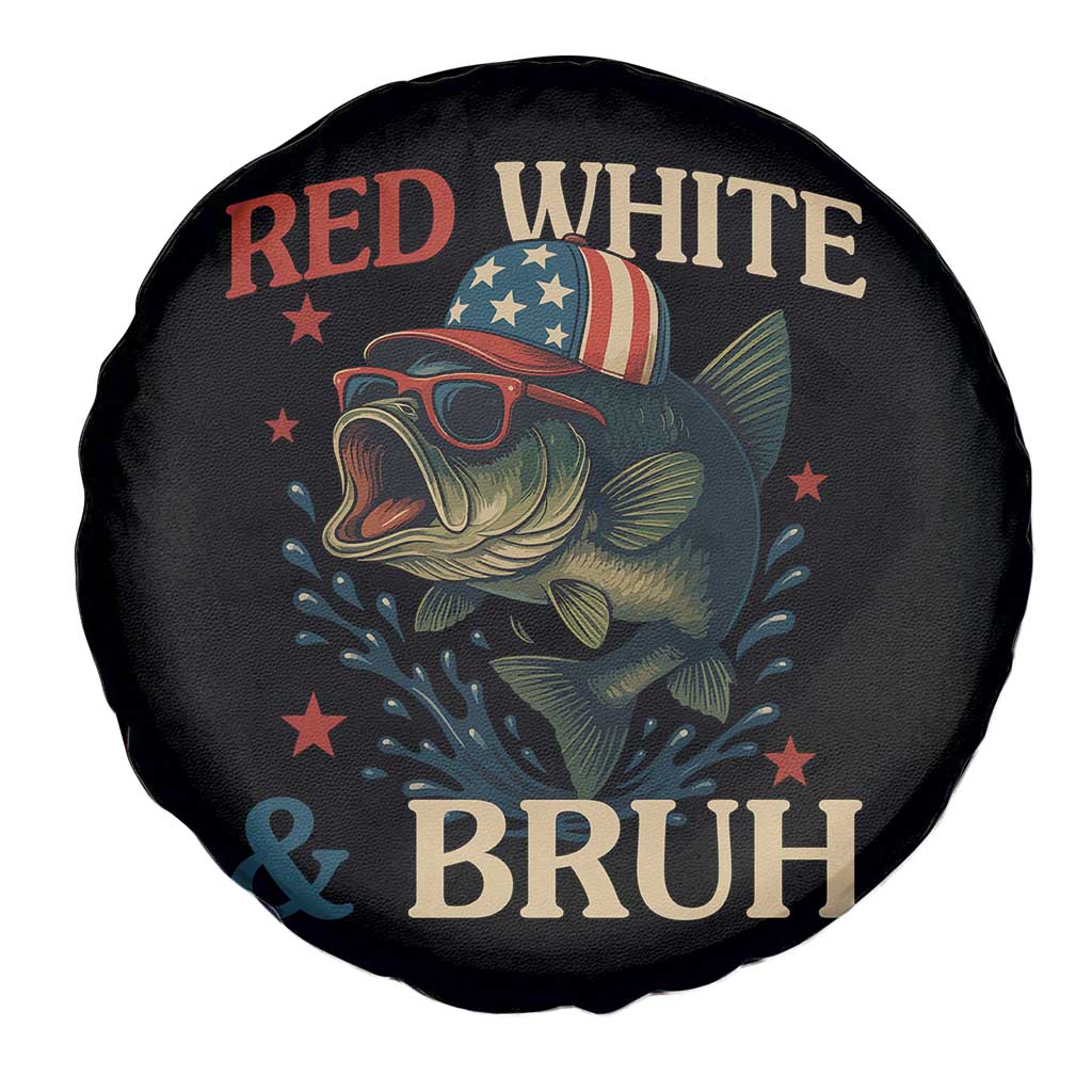 Retro Red White And Bruh Fishing Spare Tire Cover Funny Patriotic Bass 4th Of July