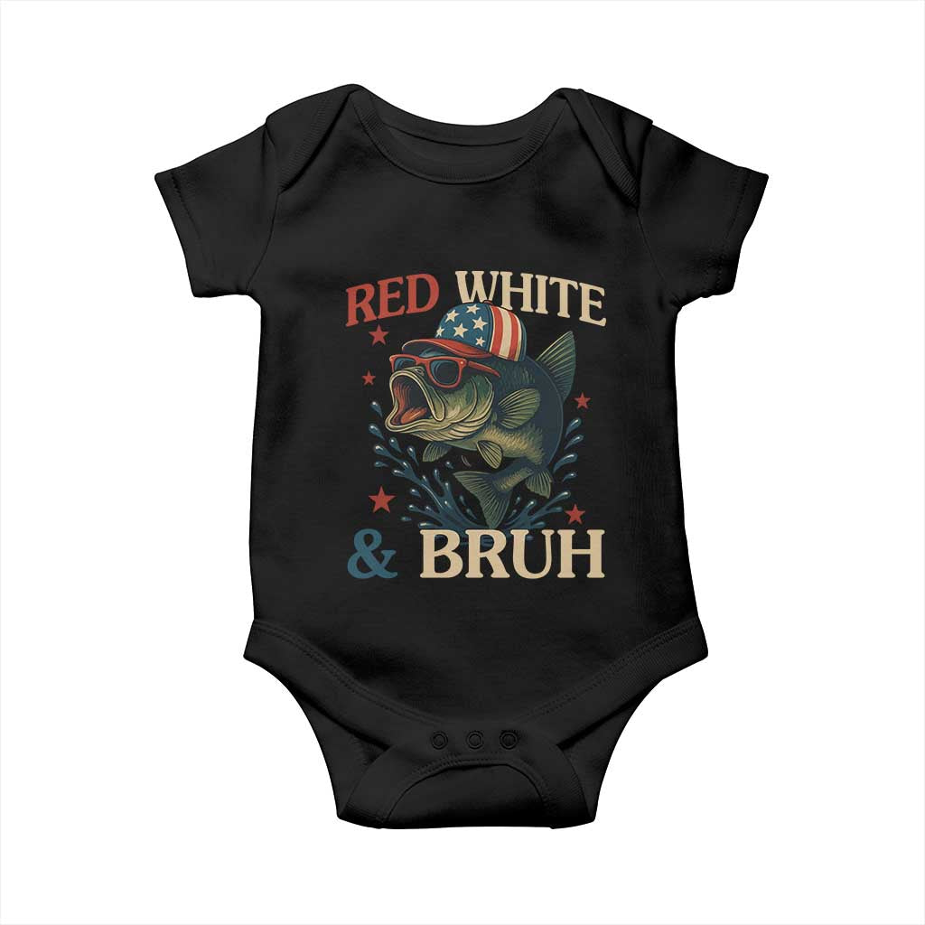 Retro Red White And Bruh Fishing Baby Onesie Funny Patriotic Bass 4th Of July