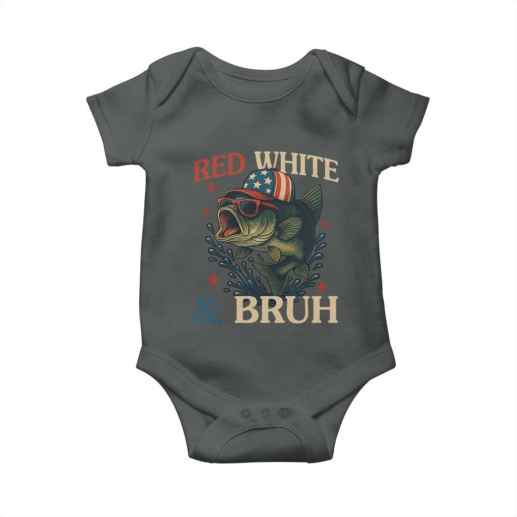 Retro Red White And Bruh Fishing Baby Onesie Funny Patriotic Bass 4th Of July