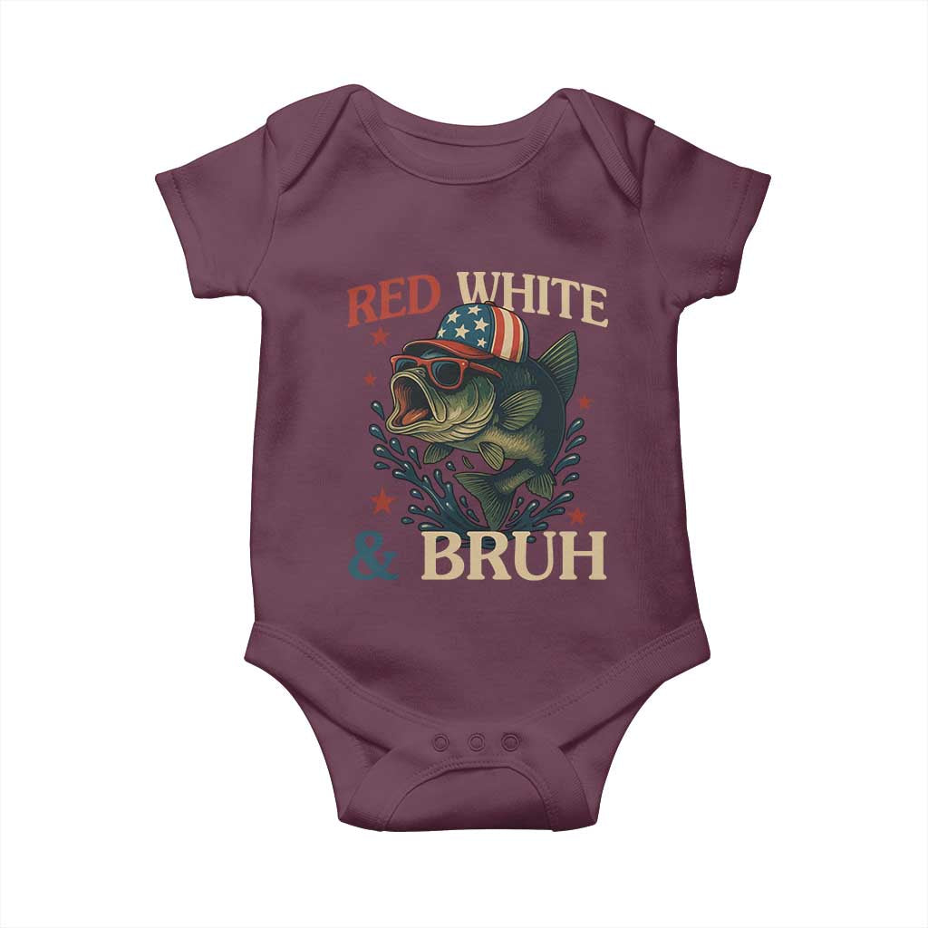 Retro Red White And Bruh Fishing Baby Onesie Funny Patriotic Bass 4th Of July
