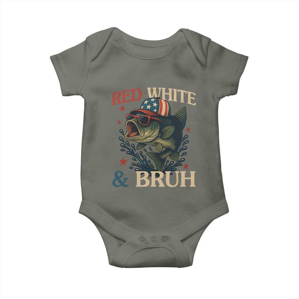 Retro Red White And Bruh Fishing Baby Onesie Funny Patriotic Bass 4th Of July