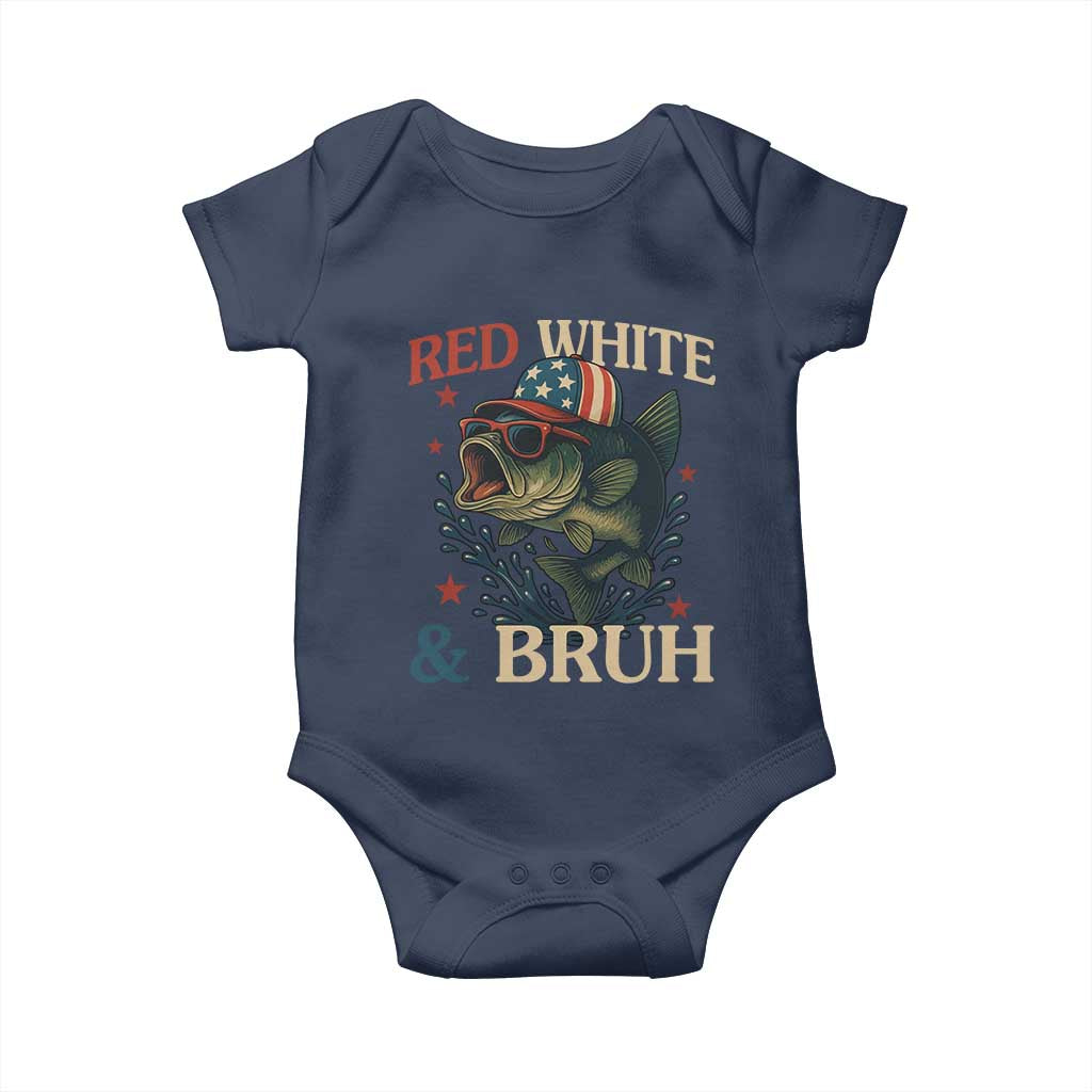 Retro Red White And Bruh Fishing Baby Onesie Funny Patriotic Bass 4th Of July