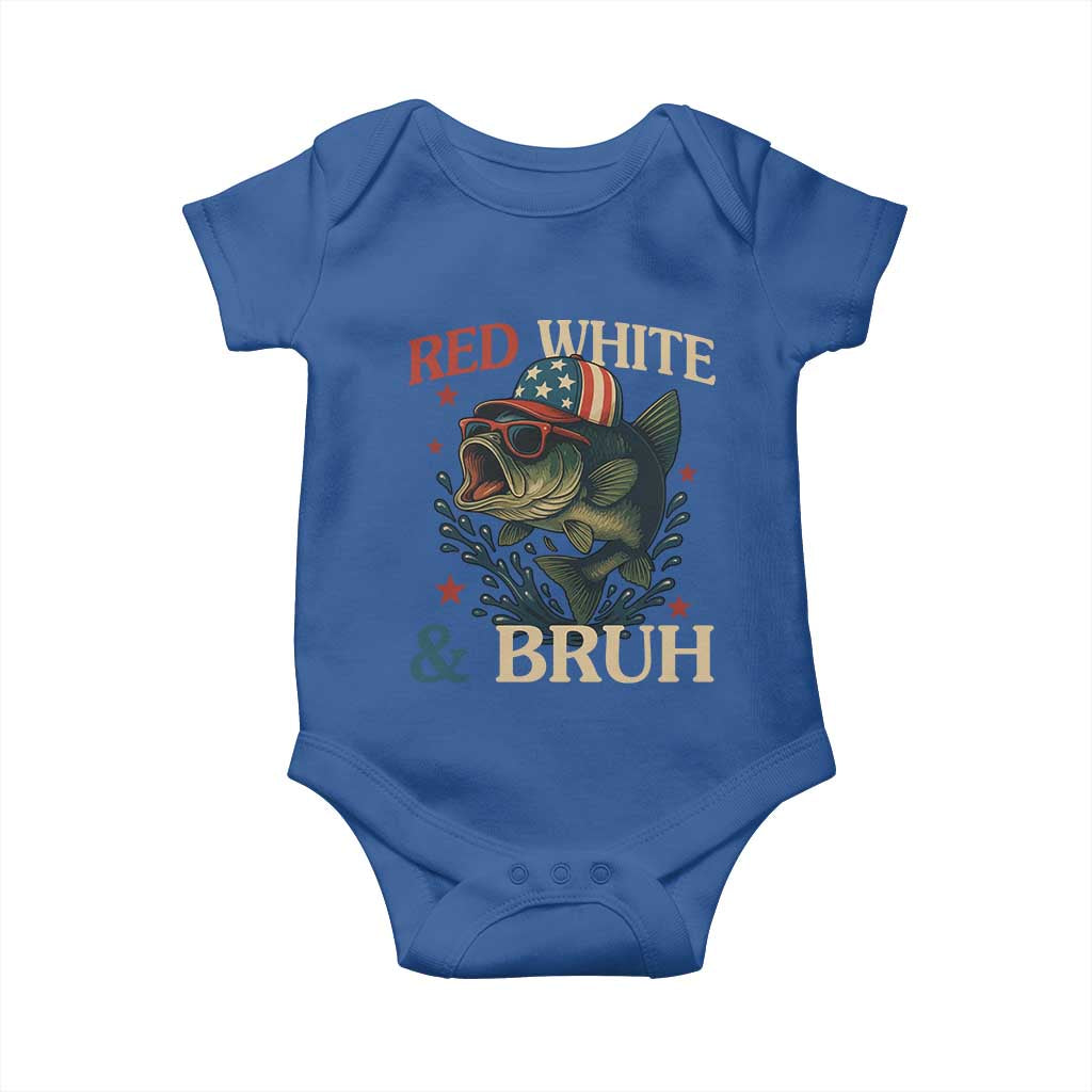 Retro Red White And Bruh Fishing Baby Onesie Funny Patriotic Bass 4th Of July
