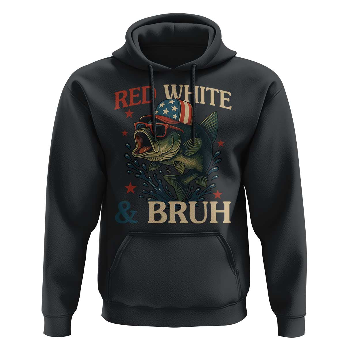 Retro Red White And Bruh Fishing Hoodie Funny Patriotic Bass 4th Of July