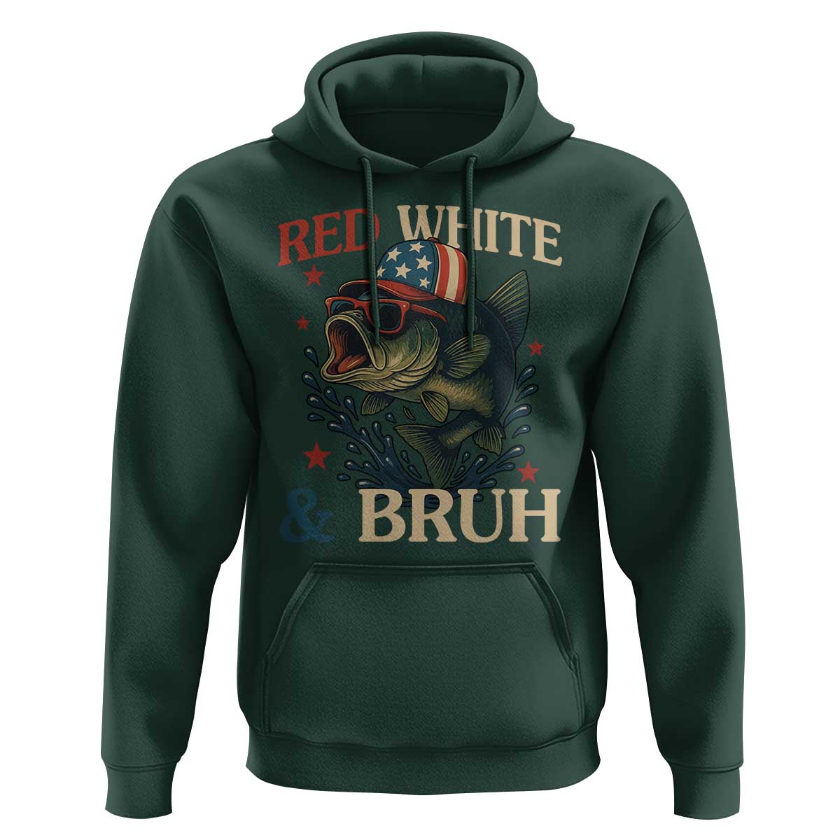 Retro Red White And Bruh Fishing Hoodie Funny Patriotic Bass 4th Of July