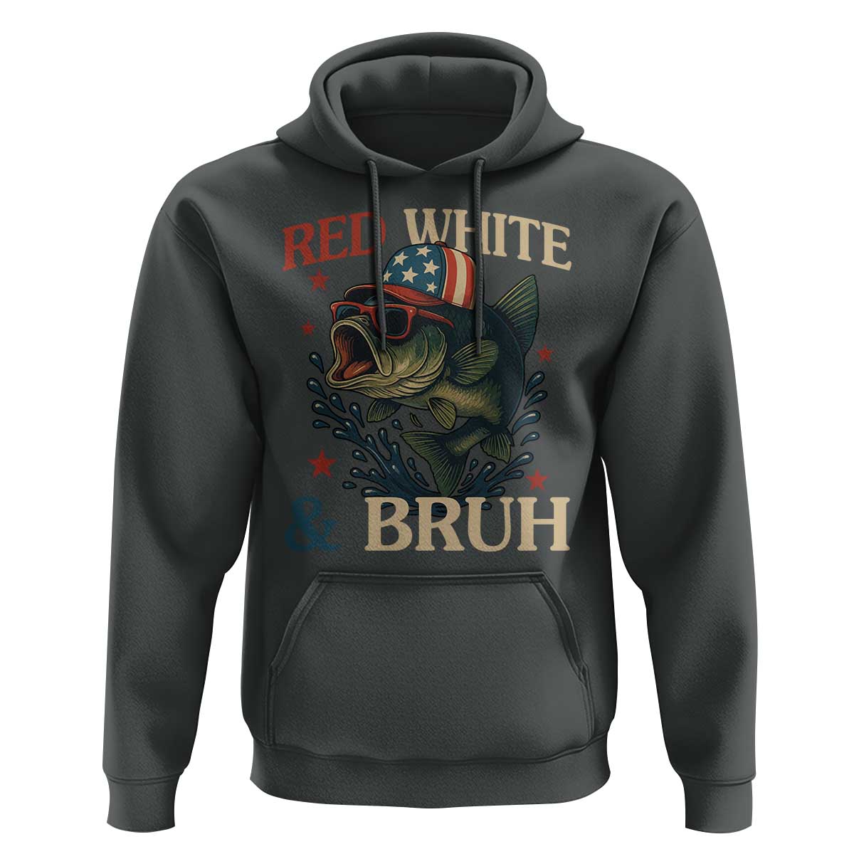 Retro Red White And Bruh Fishing Hoodie Funny Patriotic Bass 4th Of July