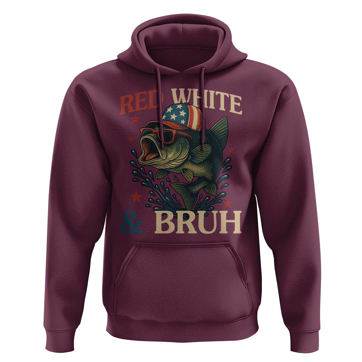 Retro Red White And Bruh Fishing Hoodie Funny Patriotic Bass 4th Of July