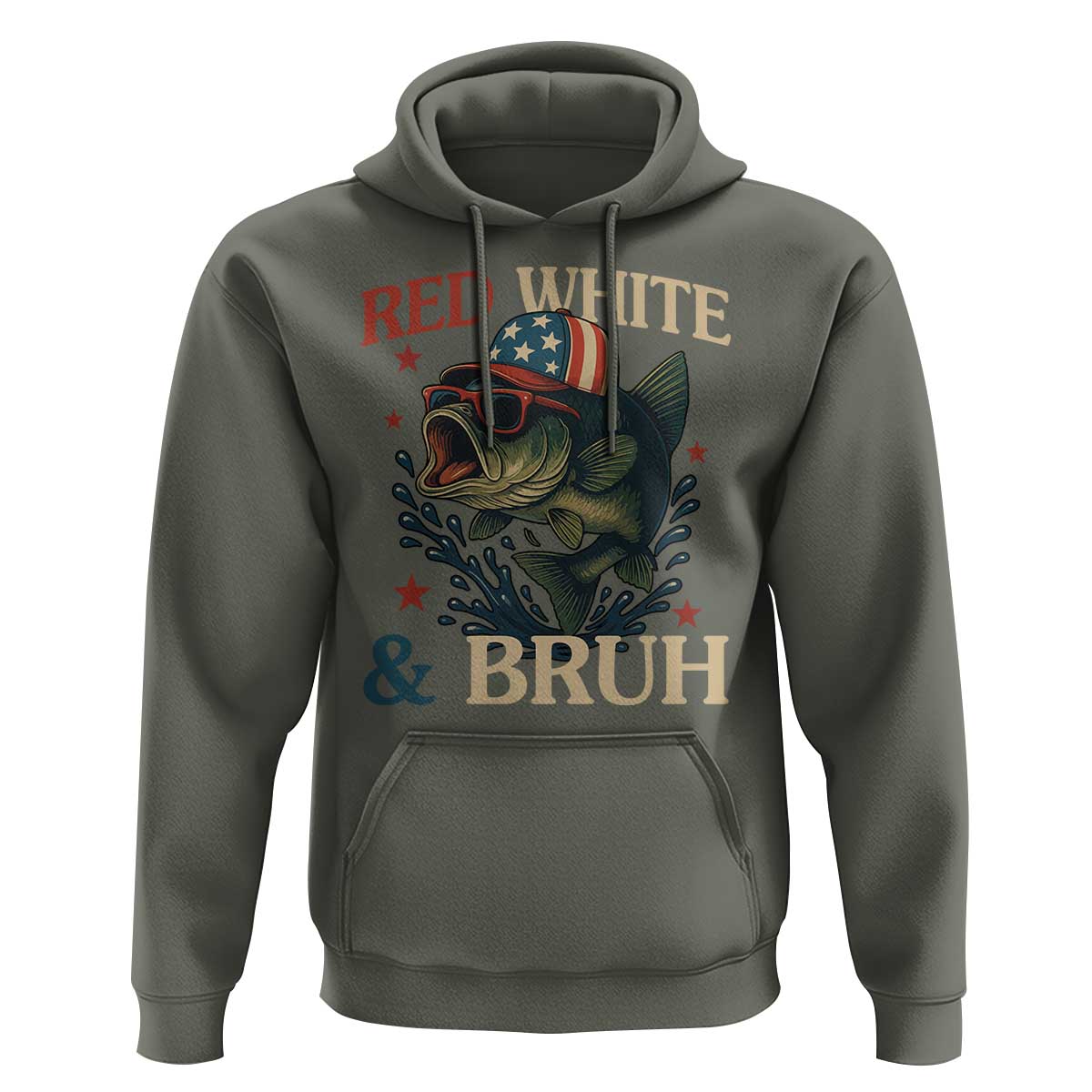Retro Red White And Bruh Fishing Hoodie Funny Patriotic Bass 4th Of July