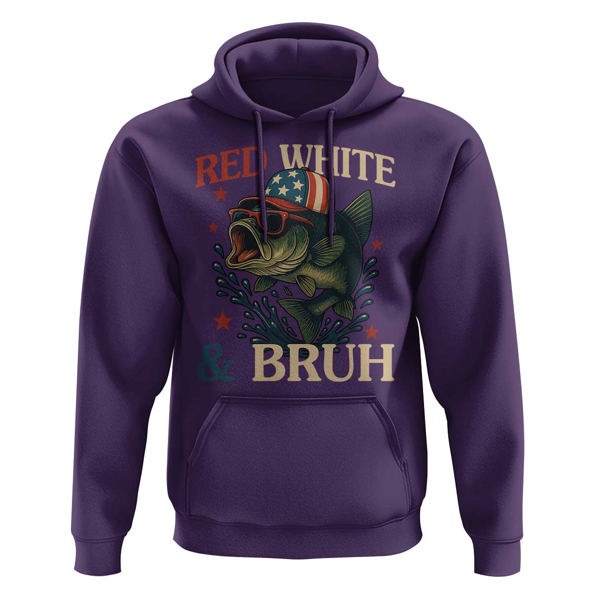 Retro Red White And Bruh Fishing Hoodie Funny Patriotic Bass 4th Of July