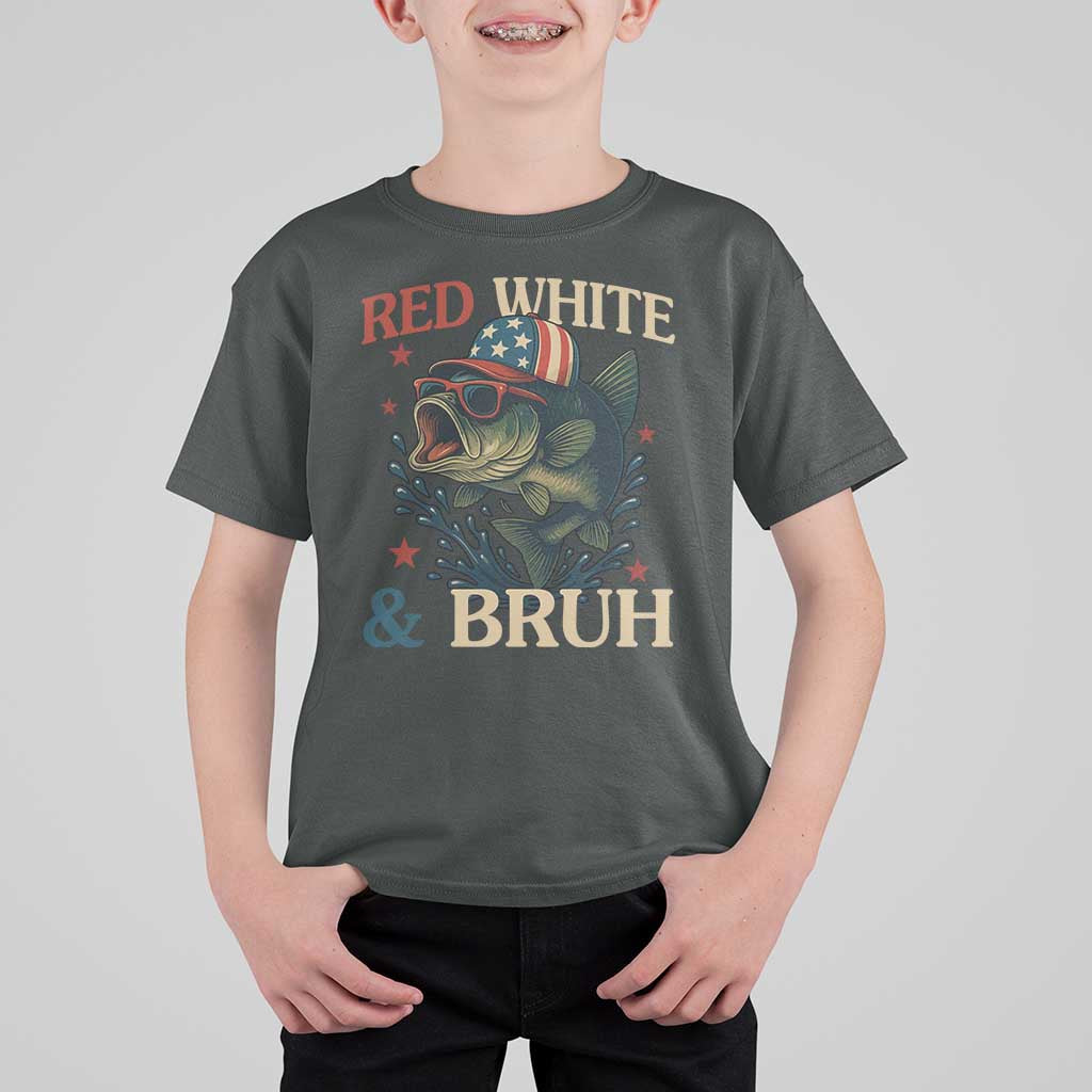 Retro Red White And Bruh Fishing T Shirt For Kid Funny Patriotic Bass 4th Of July