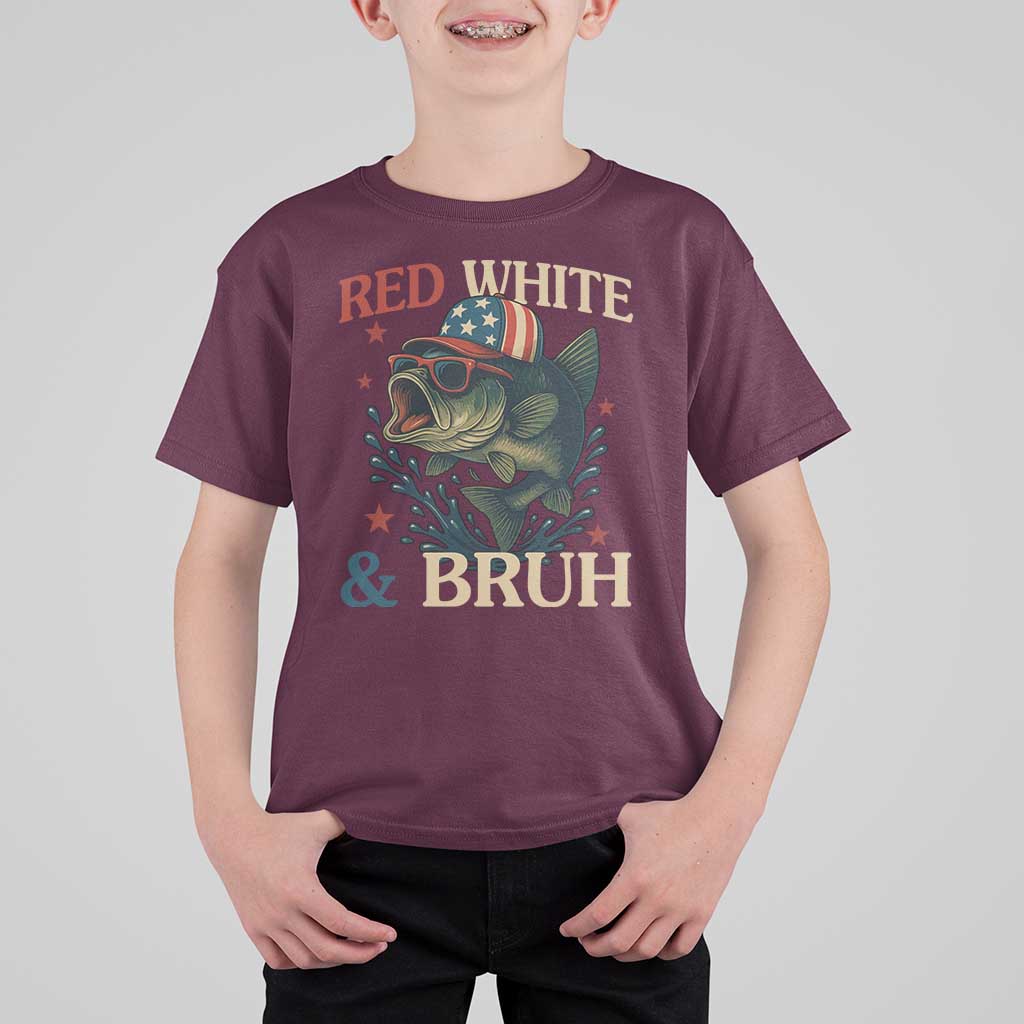 Retro Red White And Bruh Fishing T Shirt For Kid Funny Patriotic Bass 4th Of July