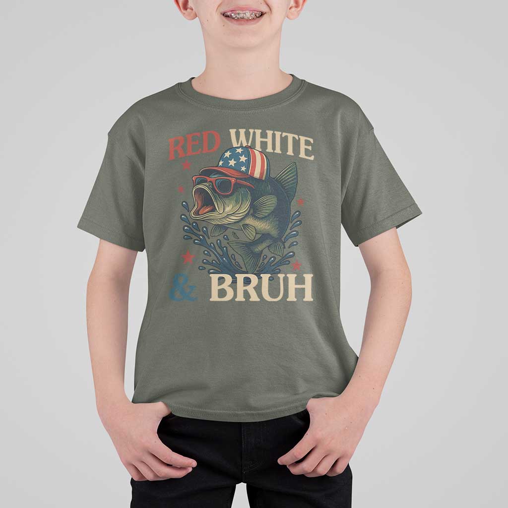 Retro Red White And Bruh Fishing T Shirt For Kid Funny Patriotic Bass 4th Of July