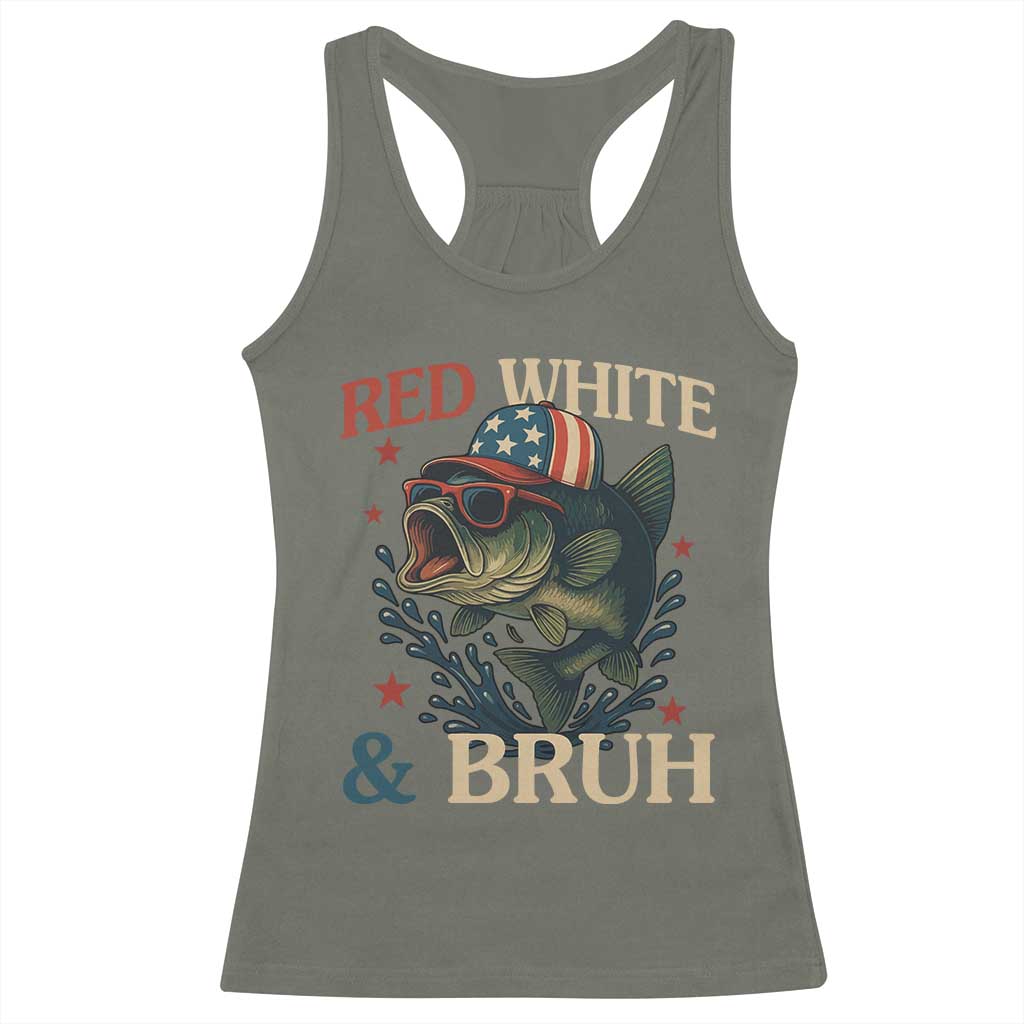 Retro Red White And Bruh Fishing Racerback Tank Top Funny Patriotic Bass 4th Of July