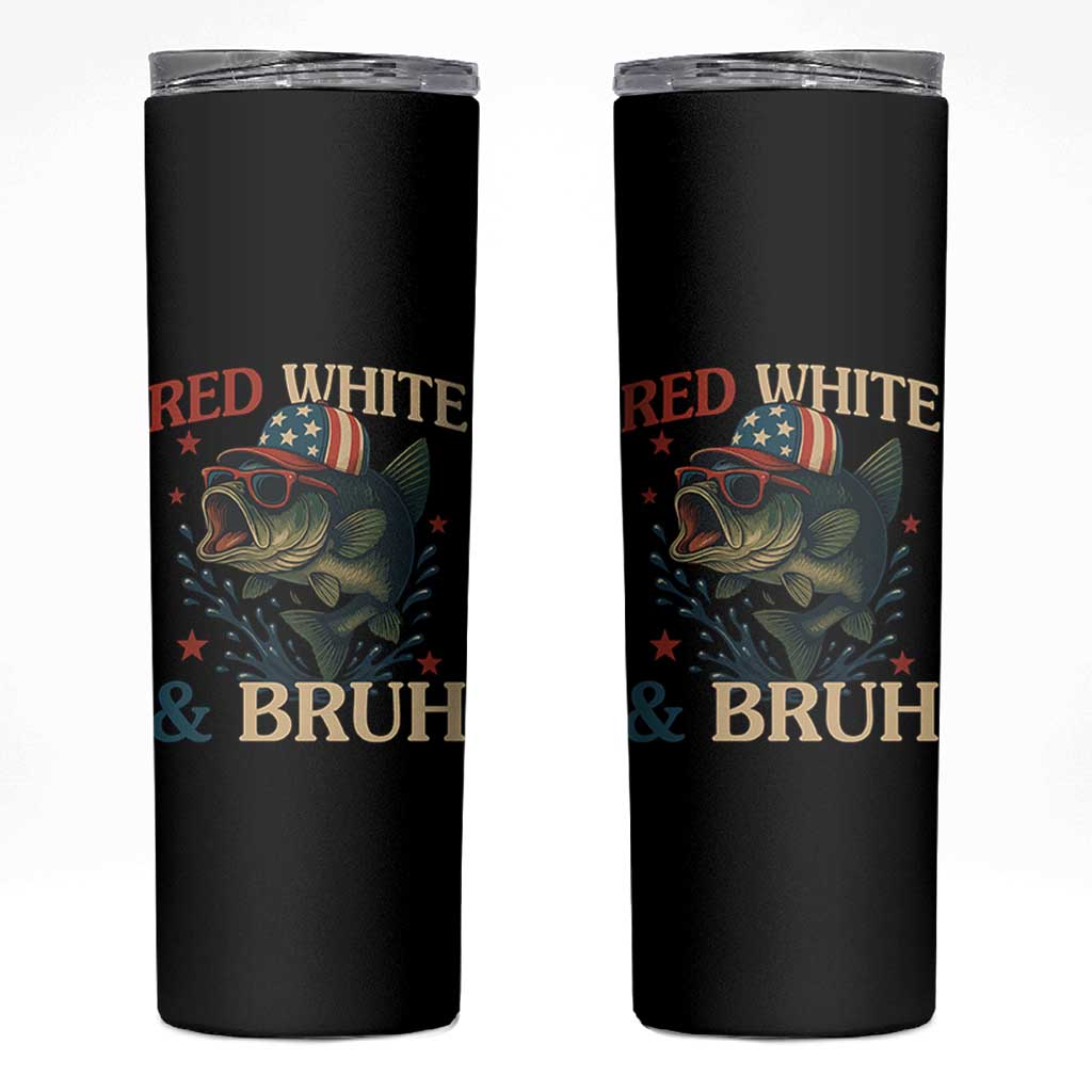 Retro Red White And Bruh Fishing Skinny Tumbler Funny Patriotic Bass 4th Of July