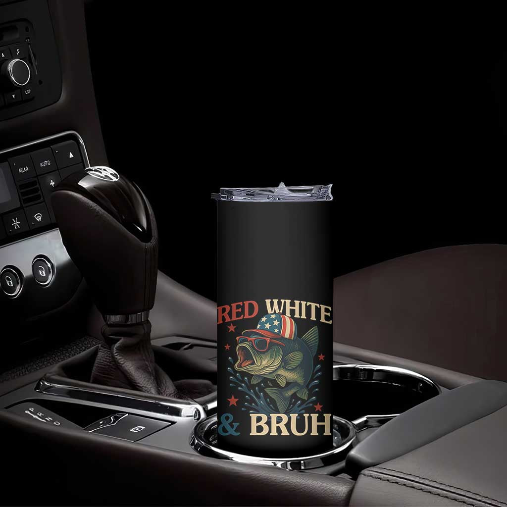 Retro Red White And Bruh Fishing Skinny Tumbler Funny Patriotic Bass 4th Of July