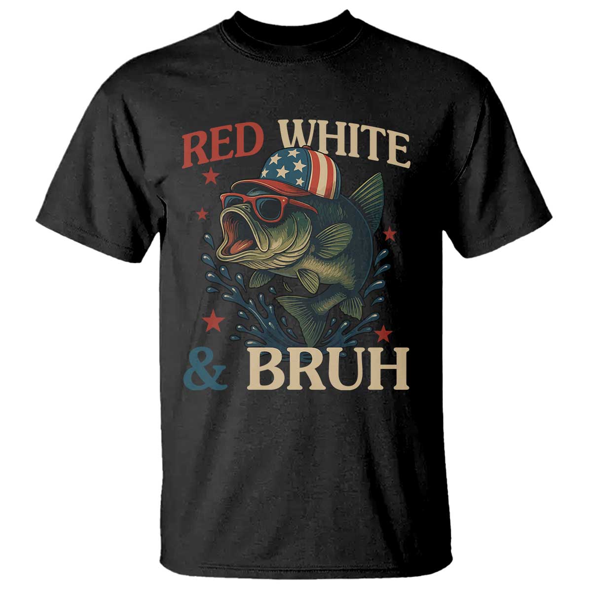 Retro Red White And Bruh Fishing T Shirt Funny Patriotic Bass 4th Of July