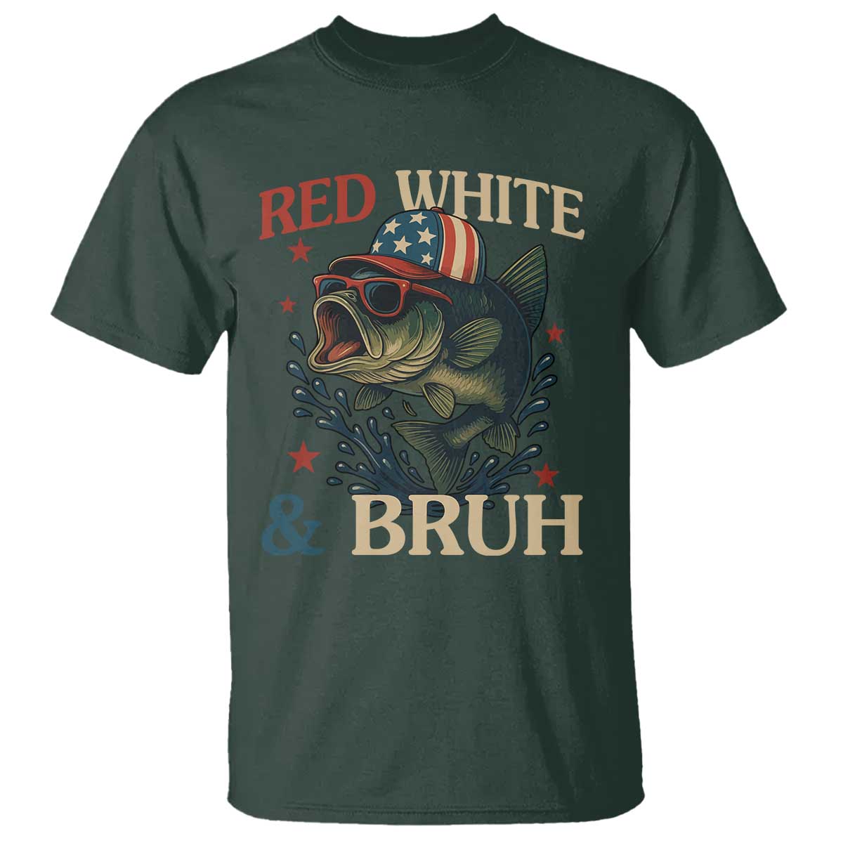 Retro Red White And Bruh Fishing T Shirt Funny Patriotic Bass 4th Of July