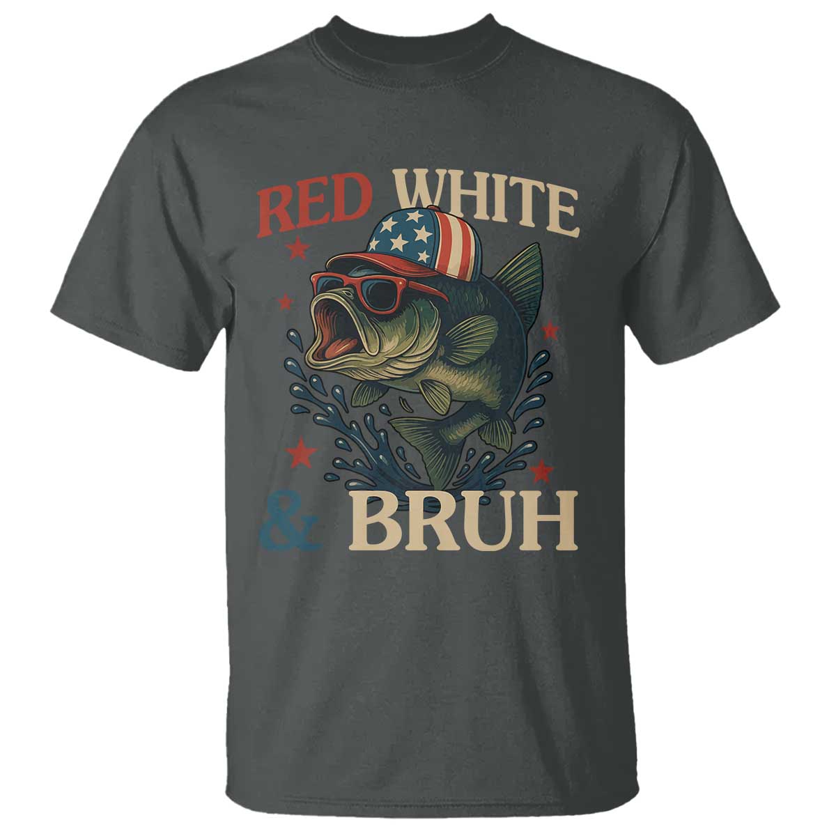 Retro Red White And Bruh Fishing T Shirt Funny Patriotic Bass 4th Of July