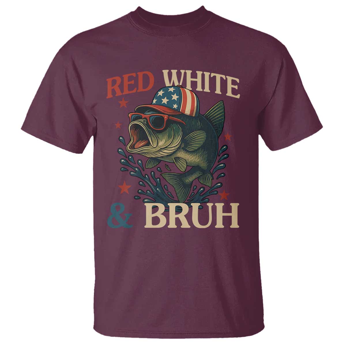 Retro Red White And Bruh Fishing T Shirt Funny Patriotic Bass 4th Of July