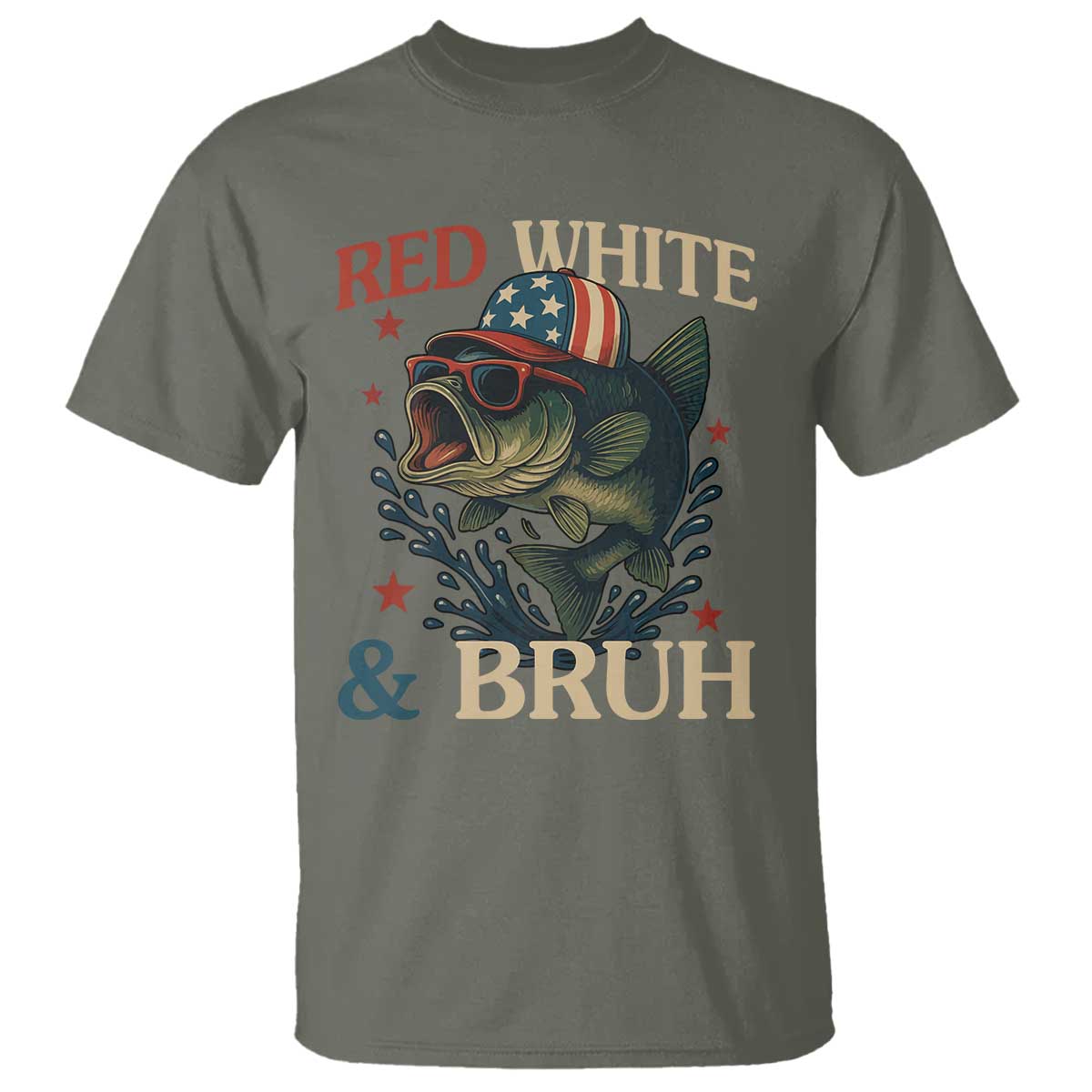 Retro Red White And Bruh Fishing T Shirt Funny Patriotic Bass 4th Of July