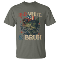 Retro Red White And Bruh Fishing T Shirt Funny Patriotic Bass 4th Of July