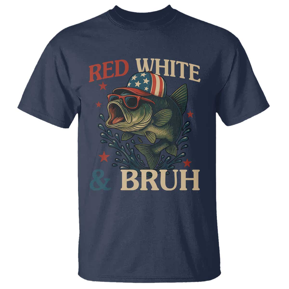 Retro Red White And Bruh Fishing T Shirt Funny Patriotic Bass 4th Of July