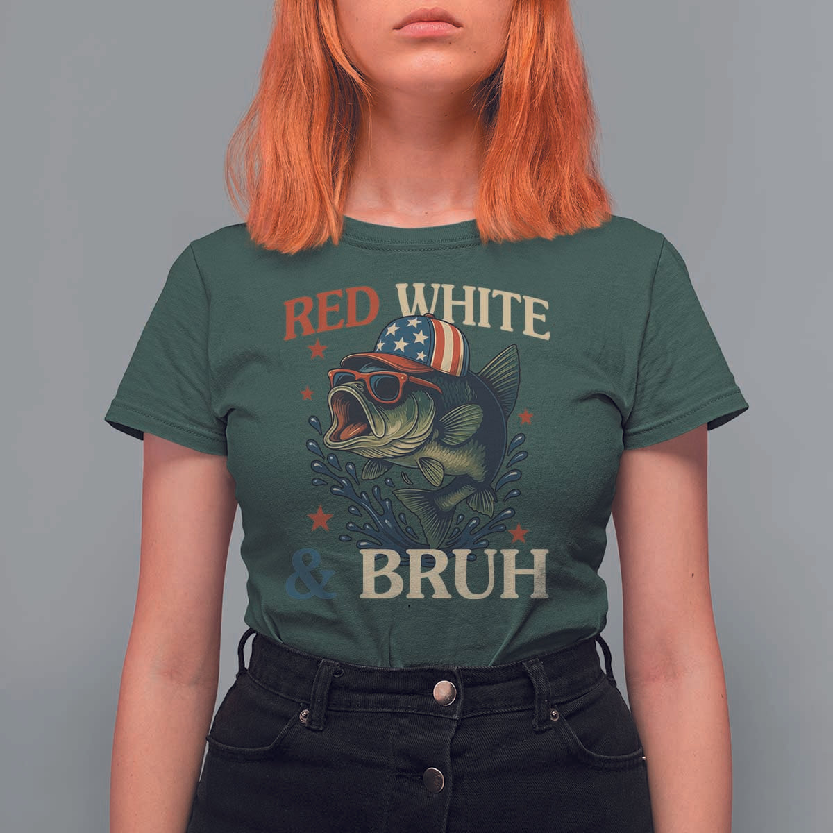 Retro Red White And Bruh Fishing T Shirt For Women Funny Patriotic Bass 4th Of July