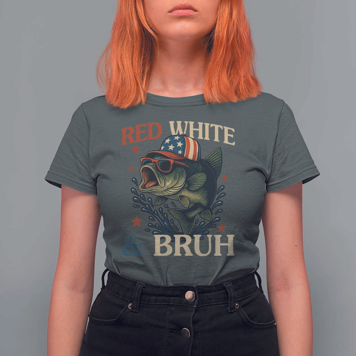 Retro Red White And Bruh Fishing T Shirt For Women Funny Patriotic Bass 4th Of July