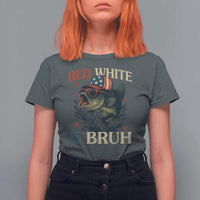 Retro Red White And Bruh Fishing T Shirt For Women Funny Patriotic Bass 4th Of July