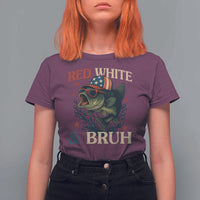 Retro Red White And Bruh Fishing T Shirt For Women Funny Patriotic Bass 4th Of July
