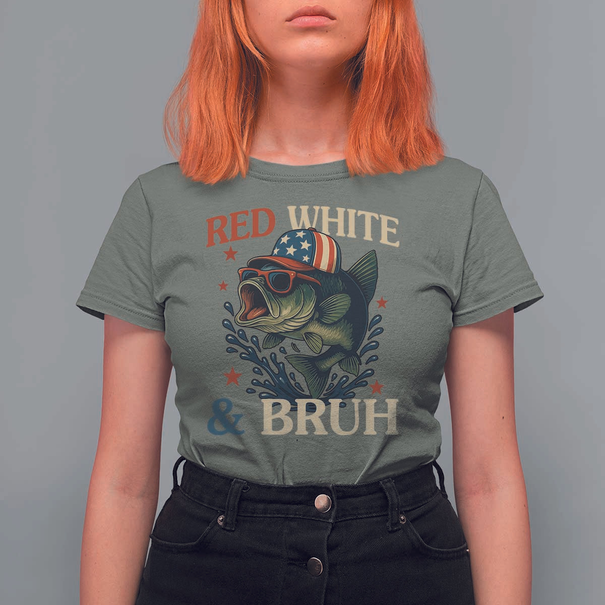 Retro Red White And Bruh Fishing T Shirt For Women Funny Patriotic Bass 4th Of July