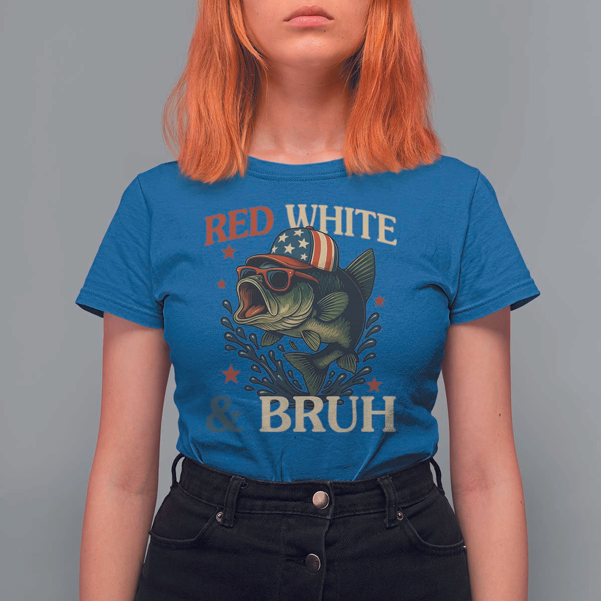 Retro Red White And Bruh Fishing T Shirt For Women Funny Patriotic Bass 4th Of July