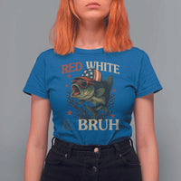 Retro Red White And Bruh Fishing T Shirt For Women Funny Patriotic Bass 4th Of July