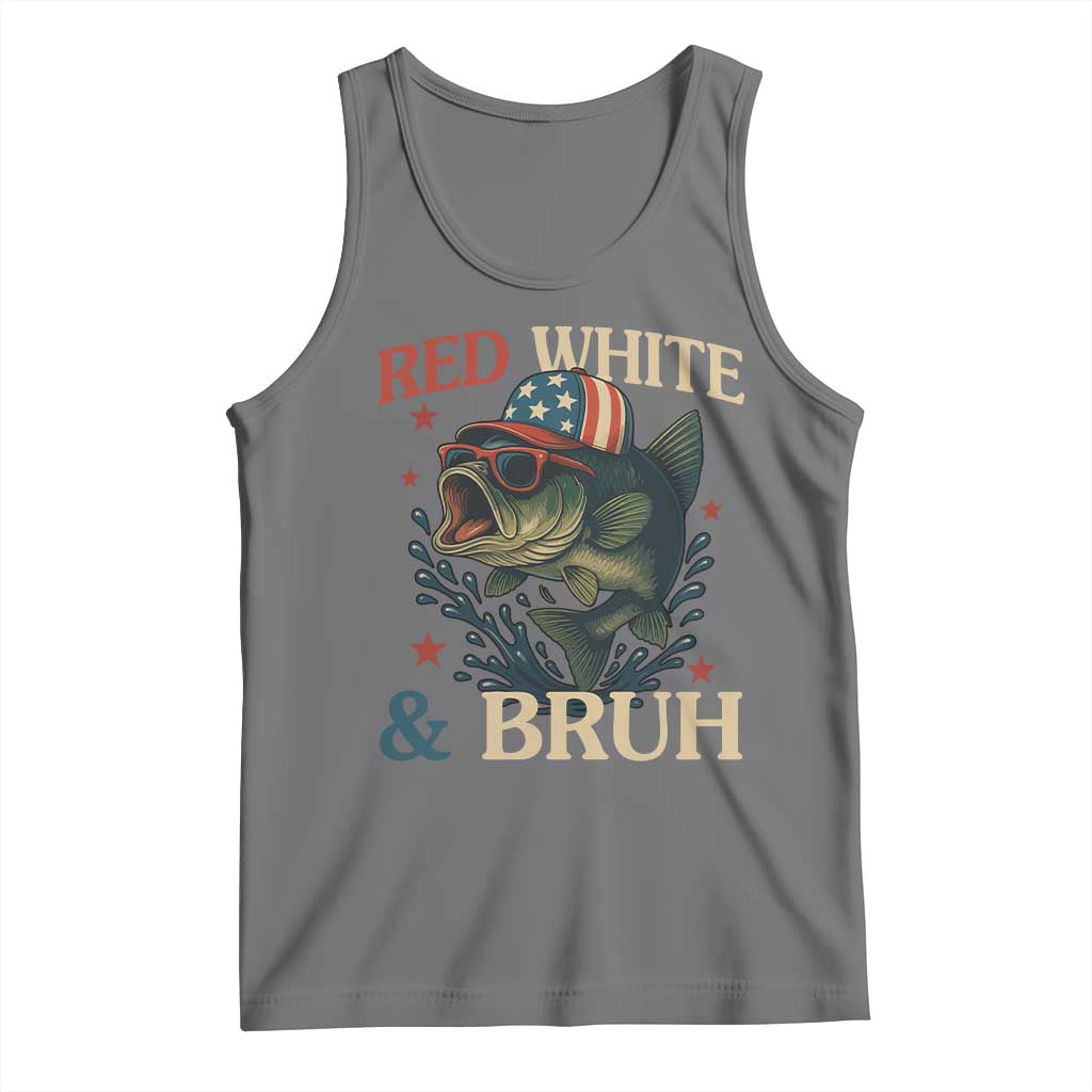 Retro Red White And Bruh Fishing Tank Top Funny Patriotic Bass 4th Of July